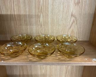 Hazel Atlas Eldorado Gold Amber Glass Optic Bubble Dot Bowls