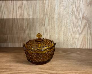 Fenton Amber Hobnail Covered Candy Dish