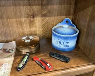 Blue & White Stoneware Wall Hanging Salt Crock
