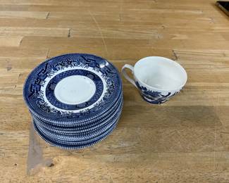 Churchill England Blue Willow Saucers & Cup