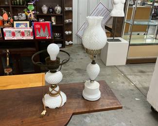 Hobnail White Milk Glass Table Lamps