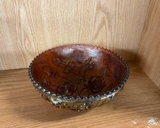 Rose Lustre Carnival Glass Fruit Bowl