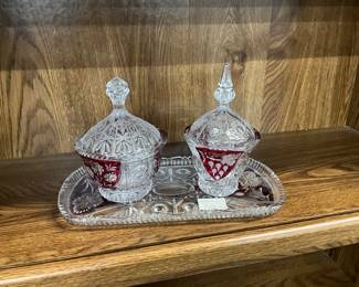 Anna Hutte Bleikristall Lead Crystal Candy Dish & BonBon Dish with Tray