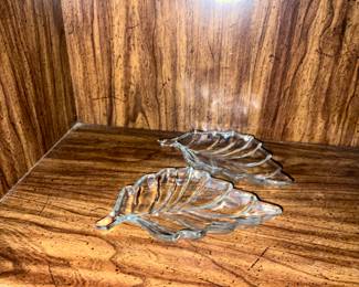 Hazel Atlas Glass Leaf Shaped Nut, Candy or Relish Dishes