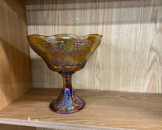 Indiana Glass Amber Carnival Glass Harvest Grape Pedestal