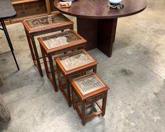 Asian Wooden Carved Set of Nesting Tables
