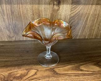 Marigold Carnival Glass Pedestal Compote
