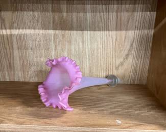 Pink & White Satin Glass Horn Centerpiece Vase