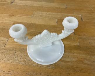 Fenton Uranium White Milk Glass Double Candlestick Holder