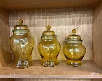 Amber Indiana Glass Pebble Textured Apothecary Jar Canisters