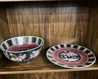 Hand Painted Dynasty H.P.F. Macau Serving Bowl & Plate