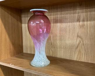 Fenton Cranberry & White Opalescent Vase