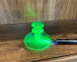 Green Uranium Glass Candlestick Holder
