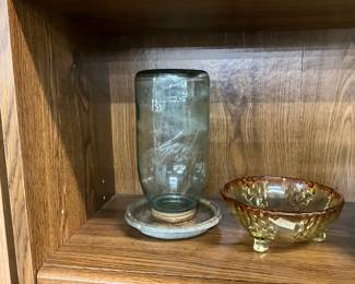 Blue Ball Mason Jar Bird Feeder - Amber Glass Footed Bowl