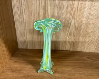 Murano Style Green/Yellow/White Calla Lilly/Jack in the Pulpit Vase