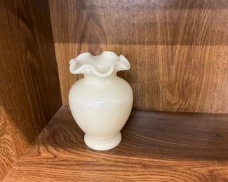 White Milk Glass Ruffled Edge Vase