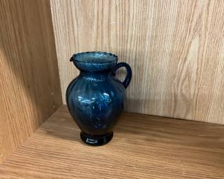 Blue Hand Blown Mediterranean Style Pitcher