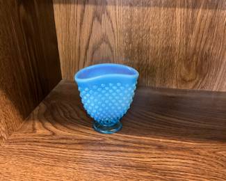 Fenton Blue Opalescent Hobnail Fan Vase