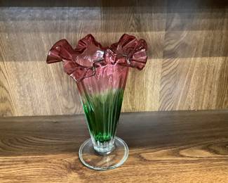 Murano Watermelon Green Pink Vase