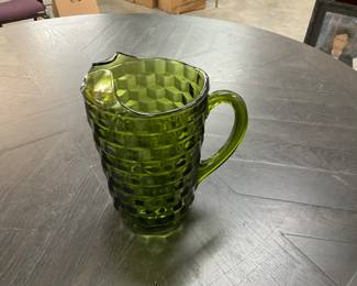 Indiana Glass Whitehall Cubist Avocado Green Pitcher