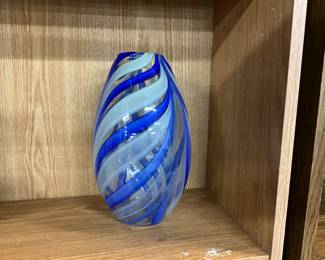 Blue & White Swirl Glass Vase
