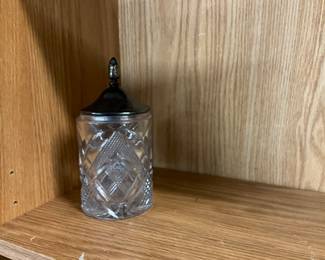 Clear Diamond Cut Covered Canister -Silver Pated Lid