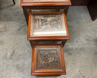 Asian Wooden Carved Set of Nesting Tables
