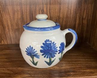 Louisville Pottery Stoneware Blue Cornflower Pitcher w/Lid