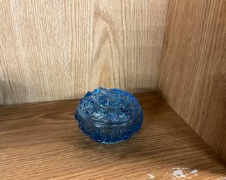 Fenton Art Glass 95th Anniversary Blue Glass Covered Dish