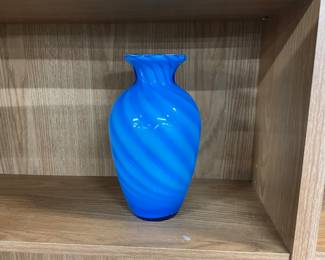 Blue Swirl Art Glass Vase