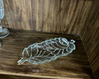 Hazel Atlas Glass Leaf Shaped Nut, Candy or Relish Dish