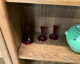 Ruby Red Glass Candle Holders