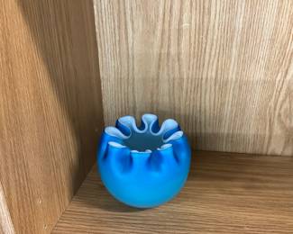 Fenton Blue Satin Glass Rose Bowl