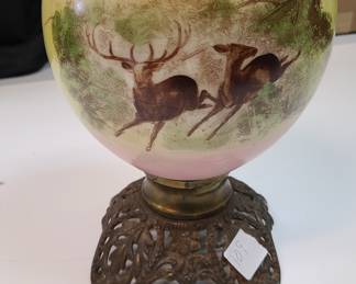 vintage Fostoria glass hand painted parlor lamp