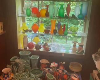 Beautiful colored glass and pottery