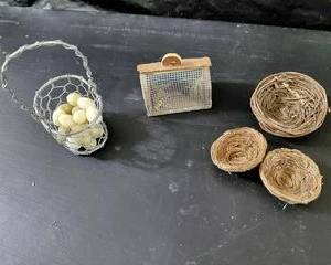 Collectible Chicken Cage, Basket Eggs, and nest.