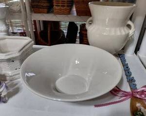 White Bowl and Flower Vase, no cracks, chips, good condition.