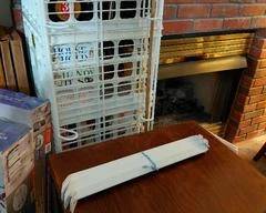 White wire shelves with all hanging hardware.