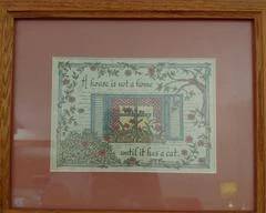 Picture Frame, Solid Oak, Maroon Matting, Picture Reading, "A house is not a home, until it has a cat".