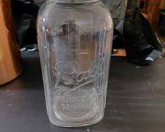 1933-1962 Square Ribbed Ball Perfect Mason Jar Half Gallon, Zinc Lid, no chips, cracks or defects. Number 12 on bottom.