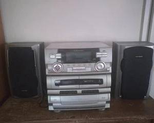 Emerson Stereo, Record, Double Cassette, & 5-CD Holder Player, Remote Control & Speakers.