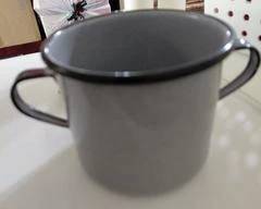 Metal Cup Double Handle, gray with black trim.