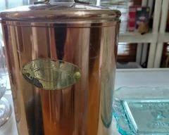De la Cuisine Copper Canisters, Flour, Sugar, Coffee, & Tea, a total of 4, all with lids.
