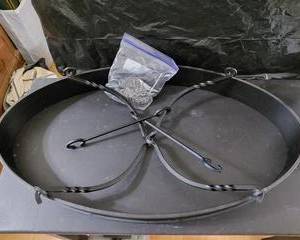 Rustic Cast Iron Pot Hanger, Black, all hanging attachments and chains for high ceilings. Like new condition.