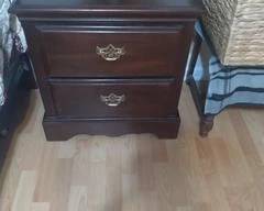 Dark Cherry wood Side Table 2-Drawer 22" L x 16" W X 24" x H good condition and matches queen bed in lot #11