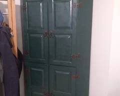 Heavy Duty Corner Cabinet, TV Console or Multiple use Cabinet, Dark Green, Painted Knotted Pine, good condition, very heavy-duty cabinet.