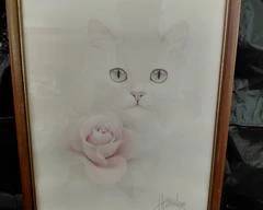 Picture Frame Wood, Beautiful White Cat, 11x13.