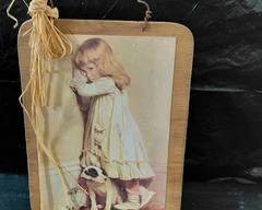 Decoupage Picture Little Girl standing in corner with puppy, nice hanger and very sweet print.