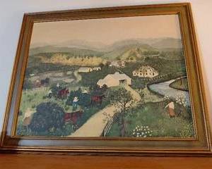 Vintage Farm Picture, nice frame 21.5" x 26.5"