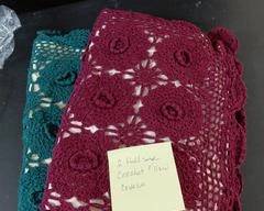 Vintage Crochet Pillow Slips, 2 Fullsize, Green & Maroon